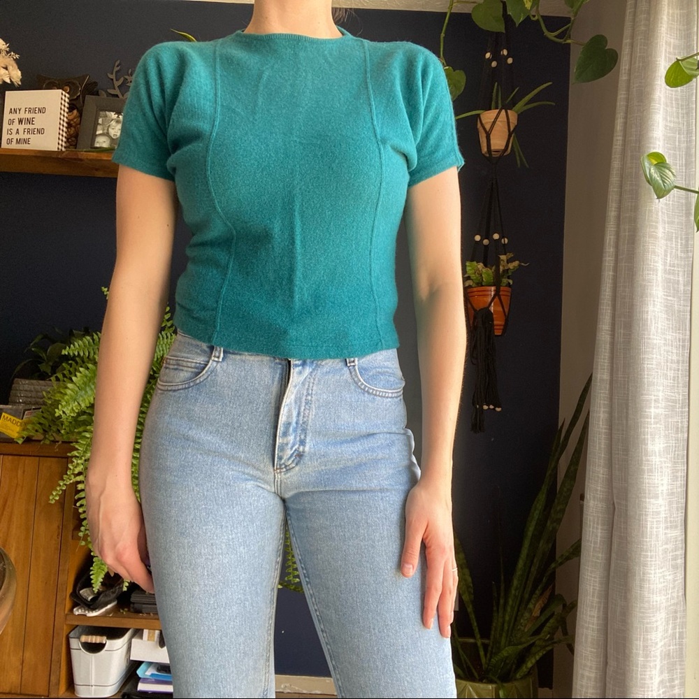 SOLD Beautiful Teal Vintage Short Sleeve Sweater